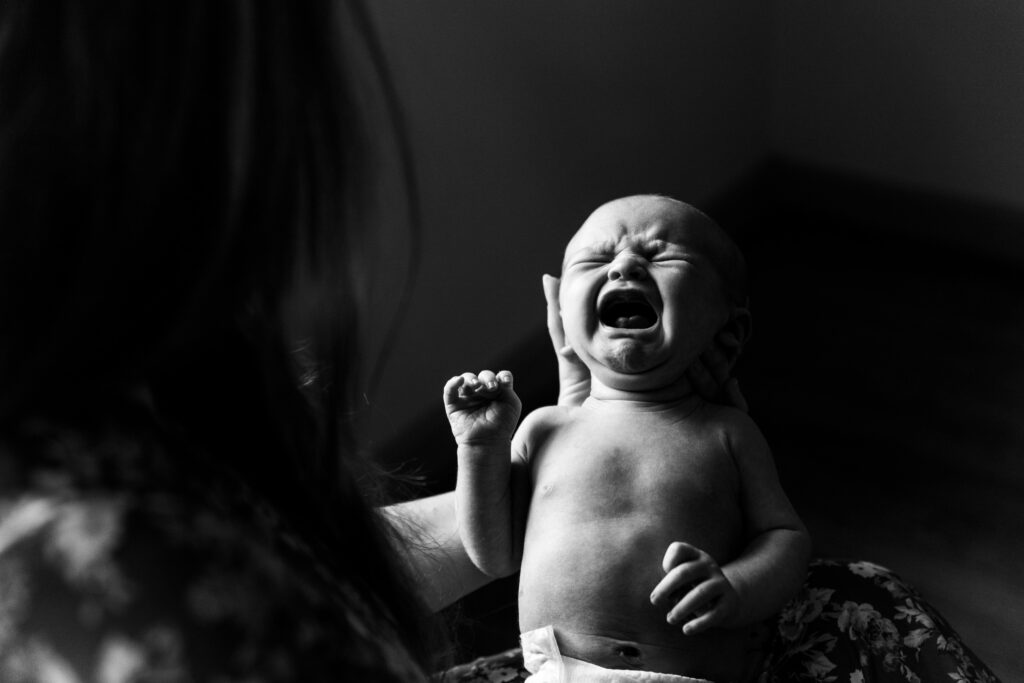 Healthy baby crying at hypnobirth